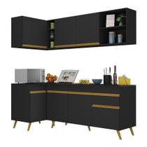 Armário De Cozinha Compacta De Canto Veneza Multimóveis V2058 Preto/dourado Preto/dourado Armário De Cozinha Compacta De Canto Veneza Multimóveis V2058 Preto/dourado Preto/dourado