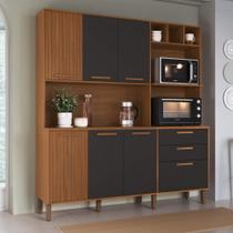 Armário De Cozinha Compacta Fidelitá Barcelona 180cm 7 Portas 2 Gaveta Com Tampo e Fundo Freijó/Chumbo