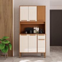 Armário De Cozinha Compacta Fidelitá Bari 90cm 6 Portas 1 Gaveta Com Tampo e Fundo Freijó/Off-White