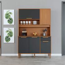 Armário De Cozinha Compacta Fidelitá Grécia 120cm 5 Portas 1 Gaveta Com Tampo e Fundo Freijó/Chumbo