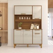 Armário De Cozinha Compacta Fidelitá Grécia 120cm 5 Portas 1 Gaveta Com Tampo e Fundo Freijó/Off-White