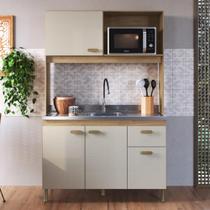 Armário De Cozinha Compacta Fidelitá Malta 122cm 4 Portas 1 Gaveta Sem Tampo e Fundo Castani/Off-White
