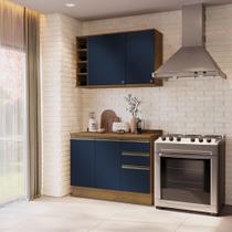 Armário de Cozinha Compacta Garrafeiro 100% MDF 120cm Nogueira/Azul Profundo Celeste Kappesberg