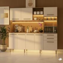 Armário de Cozinha Compacta Ibiza Plus Multiuso 213cm 8 Portas 2 Gavetas Balcão com Tampo