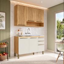 Armário de Cozinha Compacta Modulada 2 Peças 6 Portas sem Tampo 100% MDF Itália Yescasa Marrom/Amêndoa/Off-White Armário de Cozinha Compacta Modulada 2 Peças 6 Portas sem Tampo 100% MDF Itália Yescasa Marrom/Amêndoa/Off-White