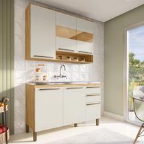 Armário de Cozinha Compacta Modulada 2 Peças 6 Portas sem Tampo com Vidro 100% MDF Itália Espresso Móveis Bege/Amêndoa/Off White