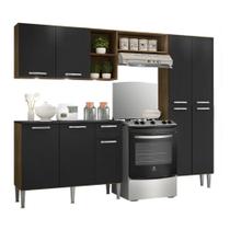 Armário de Cozinha Compacta Multimóveis Pequim FG3413 com 3 Leds e Balcão Madeirada/Preta