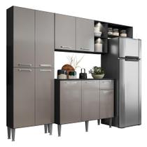 Armário de Cozinha Compacta Multimóveis Pequim FG3572 com 2 Leds e Balcão Preta/Lacca Fumê