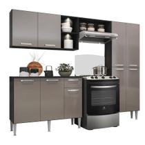 Armário de Cozinha Compacta Multimóveis Pequim Up FG3412 com 2 Leds Armário e Balcão Preta/Lacca Fumê