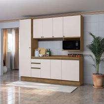 Armário de Cozinha Compacta Nicho Micro-ondas 100% MDF 230cm Nogueira/Branco Celeste Kappesberg Armário de Cozinha Compacta Nicho Micro-ondas 100% MDF 230cm Nogueira/Branco Celeste Kappesberg