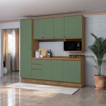 Armário De Cozinha Compacta Nicho Micro-ondas 100% Mdf 230cm Nogueira/verde Oliva Celeste Kappesberg