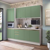 Armário de Cozinha Compacta Nicho Micro-ondas 100% MDF 250cm Branco/Verde Oliva Celeste Kappesberg