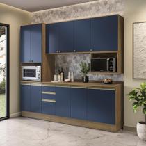 Armário de Cozinha Compacta Nicho Micro-ondas 100% MDF 250cm Nogueira/Azul Profundo Celeste Kappesberg
