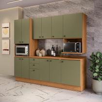 Armário de Cozinha Compacta Nicho Micro-ondas 250cm Canela/Verde Frevo Pixel Kappesberg