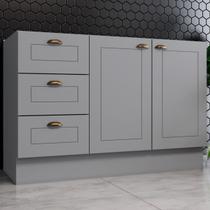 Armário de Cozinha Compacta para Pia 120 Cm Americana 2 Portas 3 Gavetas 100% Mdf Cinza - Pnr Móveis