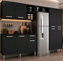 Armário de Cozinha Compacta Pequim UP Multimóveis com Balcão - Preto Armário de Cozinha Compacta Pequim UP Multimóveis com Balcão - Preto