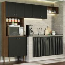 Armário de Cozinha Compacta Quiosque 235cm Rustic/Preto Gourmet Madesa 01 Armário de Cozinha Compacta Quiosque 235cm Rustic/Preto Gourmet Madesa 01