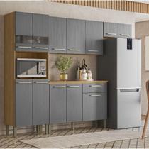 Armário De Cozinha Compacta Versalhes Freijó/gris 12 Portas, 1 Gaveta E Balcão Com Tampo - Kits Paraná Armário De Cozinha Compacta Versalhes Freijó/gris 12 Portas, 1 Gaveta E Balcão Com Tampo - Kits Paraná