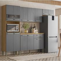 Armário de Cozinha Compacta Versalhes Freijó/Gris 12 Portas, 1 Gaveta e Balcão com Tampo - Kits Paraná