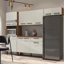 Armário de Cozinha Compacta Versalhes Nogueira/Off White 12 Portas, 1 Gaveta e Balcão com Tampo - Kits Paraná