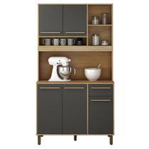 Armário de Cozinha Compacto em Madeira Valdemóveis Ametista 5 Portas 1 Gaveta Cinamomo e Grafite Armário de Cozinha Compacto em Madeira Valdemóveis Ametista 5 Portas 1 Gaveta Cinamomo e Grafite