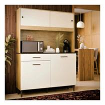 Armário de Cozinha Compacto Grazi com 4 Portas e Gaveta Damasco e Off White Armário de Cozinha Compacto Grazi com 4 Portas e Gaveta Damasco e Off White