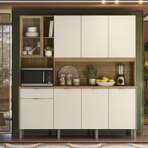 Armário de Cozinha Compacto Kits Paraná Nature 8 Portas 1 Gaveta Nicho Decorativo 1,94m