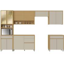 Armário De Cozinha Completa 100% Mdf 12 Portas 5 Gavetas Cléo Madeirado/Off White Nesher Armário De Cozinha Completa 100% Mdf 12 Portas 5 Gavetas Cléo Madeirado/Off White Nesher