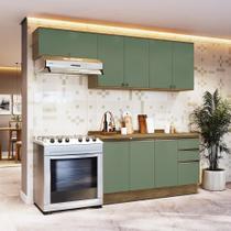 Armário de Cozinha Completa 100% MDF 240cm Nogueira/Verde Celeste Kappesberg Armário de Cozinha Completa 100% MDF 240cm Nogueira/Verde Celeste Kappesberg