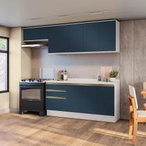 Armário de Cozinha Completa 100% MDF 260cm Branco/Azul Profundo Celeste Kappesberg Armário de Cozinha Completa 100% MDF 260cm Branco/Azul Profundo Celeste Kappesberg