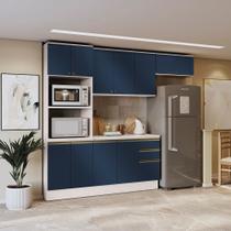 Armário de Cozinha Completa 100% MDF 270cm Branco/Azul Profundo Celeste Kappesberg