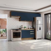 Armário de Cozinha Completa 100% MDF 280cm Nogueira/Azul Profundo Celeste Kappesberg