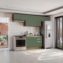 Armário de Cozinha Completa 100% MDF 280cm Nogueira/Verde Celeste Kappesberg Armário de Cozinha Completa 100% MDF 280cm Nogueira/Verde Celeste Kappesberg