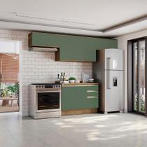 Armário De Cozinha Completa 100% Mdf 280cm Nogueira/verde Celeste Kappesberg Armário De Cozinha Completa 100% Mdf 280cm Nogueira/verde Celeste Kappesberg
