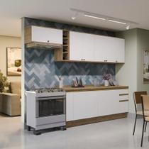 Armário de Cozinha Completa 100% MDF 300cm Nogueira/Branco Celeste Kappesberg