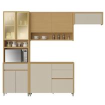 Armário De Cozinha Completa 100% MDF 8 Portas 4 Gavetas Cléo Madeirado/Off White Nesher Armário De Cozinha Completa 100% MDF 8 Portas 4 Gavetas Cléo Madeirado/Off White Nesher