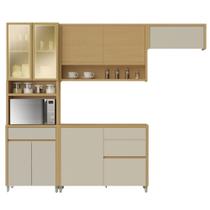 Armário De Cozinha Completa 100% MDF 8 Portas 4 Gavetas Cléo Madeirado/Off White Nesher