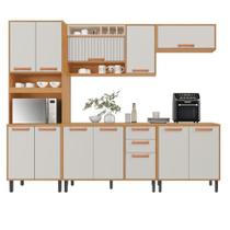 Armário De Cozinha Completa 12 Portas 2 Gavetas Núbia Madeirado/Off White