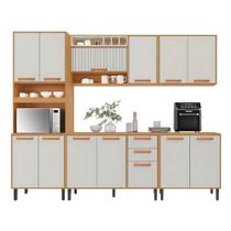 Armário De Cozinha Completa 13 Portas 2 Gavetas Núbia Madeirado/Off White