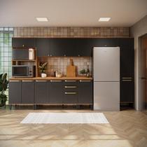 Armário de Cozinha Completa 13 Portas 350cm Canela/Preto Grid Elara Kappesberg