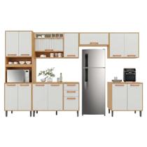 Armário De Cozinha Completa 14 Portas 2 Gavetas Núbia Madeirado/Off White