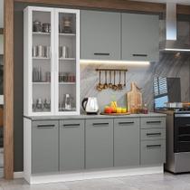 Armário De Cozinha Completa 190cm Com Cristaleira Agata Madesa Branco Cinza