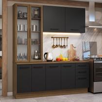Armário De Cozinha Completa 190cm Com Cristaleira Agata Madesa Rustic Preto