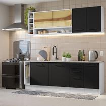 Armário de Cozinha Completa 220cm Branco/Preto Agata da Thêmis Madesa Armário de Cozinha Completa 220cm Branco/Preto Agata da Thêmis Madesa
