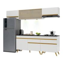Armário De Cozinha Completa 260cm Com Leds Veneza Up Multimóveis V2033 Branco/dourado Branco/dourado