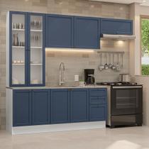 Armário de Cozinha Completa 270 cm Branco/Azul Vik Madesa 05 Armário de Cozinha Completa 270 cm Branco/Azul Vik Madesa 05