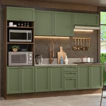 Armário De Cozinha Completa 270 Cm Rustic/verde Vik Madesa. Armário De Cozinha Completa 270 Cm Rustic/verde Vik Madesa.