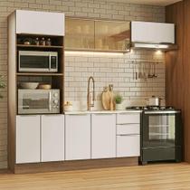 Armário de Cozinha Completa 270 x 60 cm Rustic/Branco Veludo Lux Madesa 08 Armário de Cozinha Completa 270 x 60 cm Rustic/Branco Veludo Lux Madesa 08