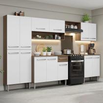 Armário de Cozinha Completa 293cm Rustic/Branco Emilly Madesa 02 Armário de Cozinha Completa 293cm Rustic/Branco Emilly Madesa 02