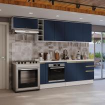 Armário de Cozinha Completa 3 Gavetas 100% MDF 300cm Branco/Azul Profundo Celeste Kappesberg Armário de Cozinha Completa 3 Gavetas 100% MDF 300cm Branco/Azul Profundo Celeste Kappesberg